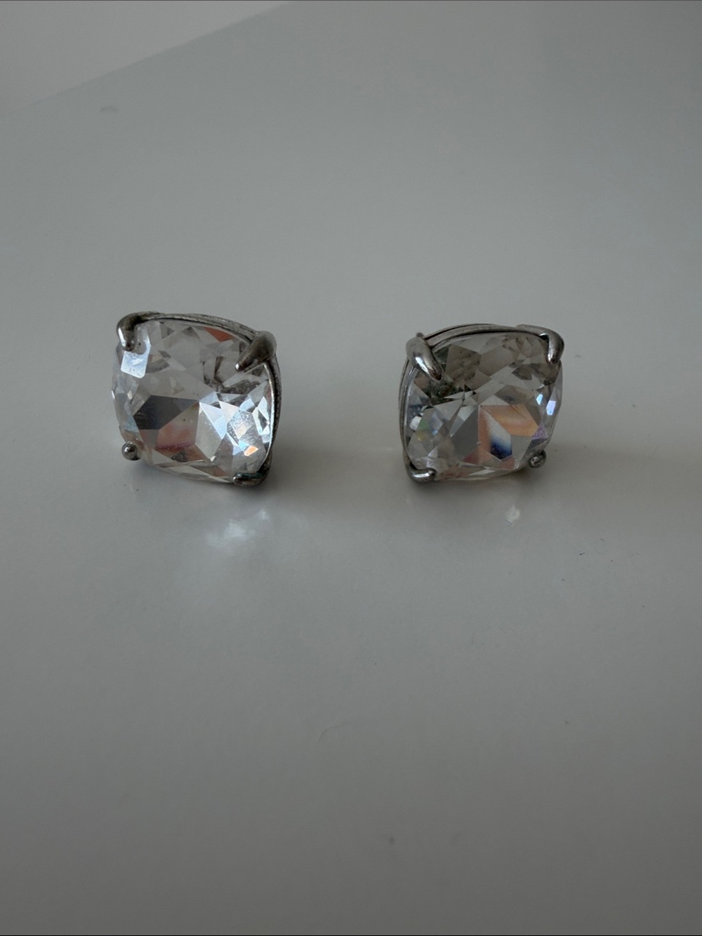 Katy spade Clear Crystal Cushion Stud Earrings - Silver Tone